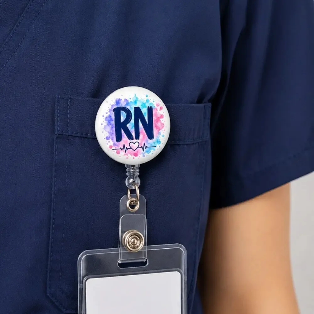 RN Badge Reel Registered Nurse Heartbeat Retractable ID Holder Nursing Nurse
